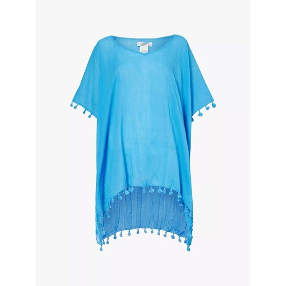 Seafolly Amnesia Kaftan Electric Blue Swim Cover Tassels Tunic Top One Size NWT - Picture 3 of 10